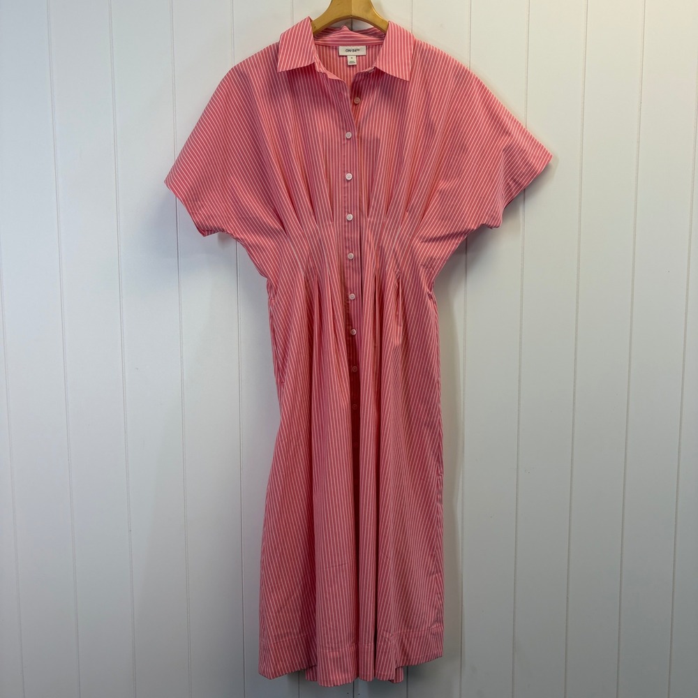 On 34TH Preppy Striped Midi Dress Women Medium Coastal Office Summer Party Chic